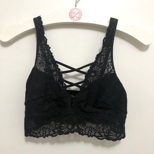 VS PINK Black Floral Lace Cross Bralette XS